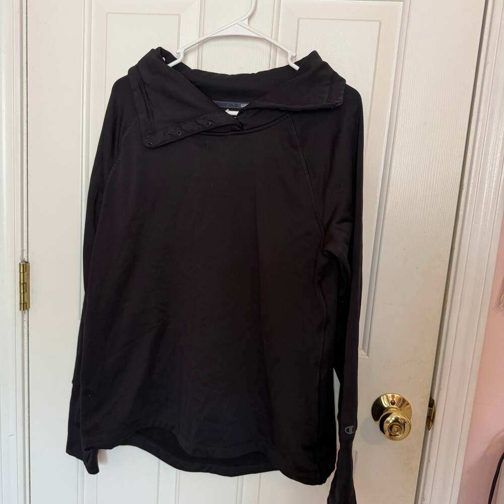 Champion Warm Control Black Fleece Lined Crewneck Button Up Sweater Men's Large